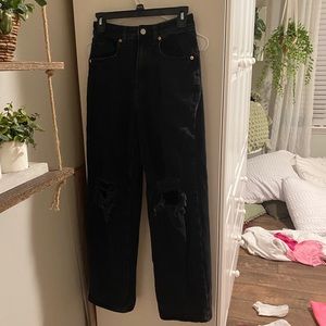 black ripped high-waisted mom jeans